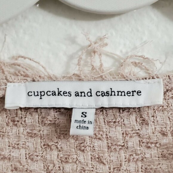 Cupcakes and Cashmere Top Womens Small Pale Pink Justeen‎ Raw Edge Tweed Blouse - Picture 4 of 9